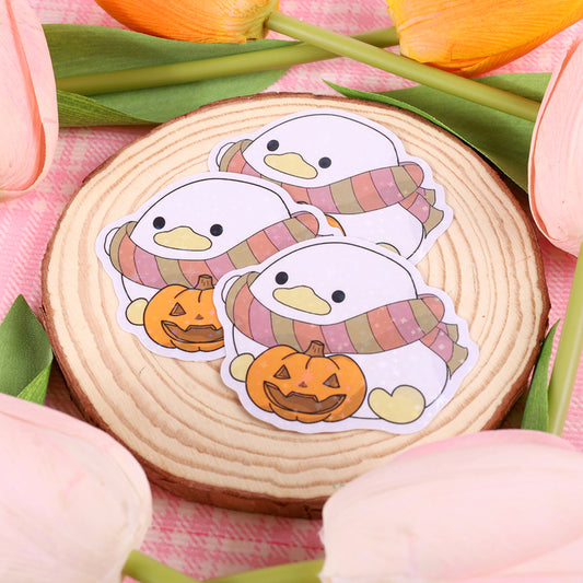 Holographic Cozy Fall Duck Sticker